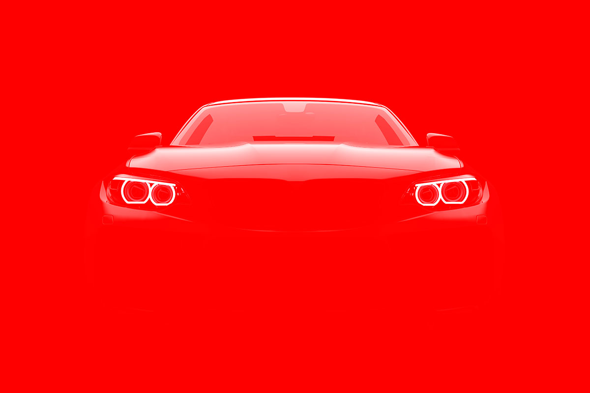 front view car in red background